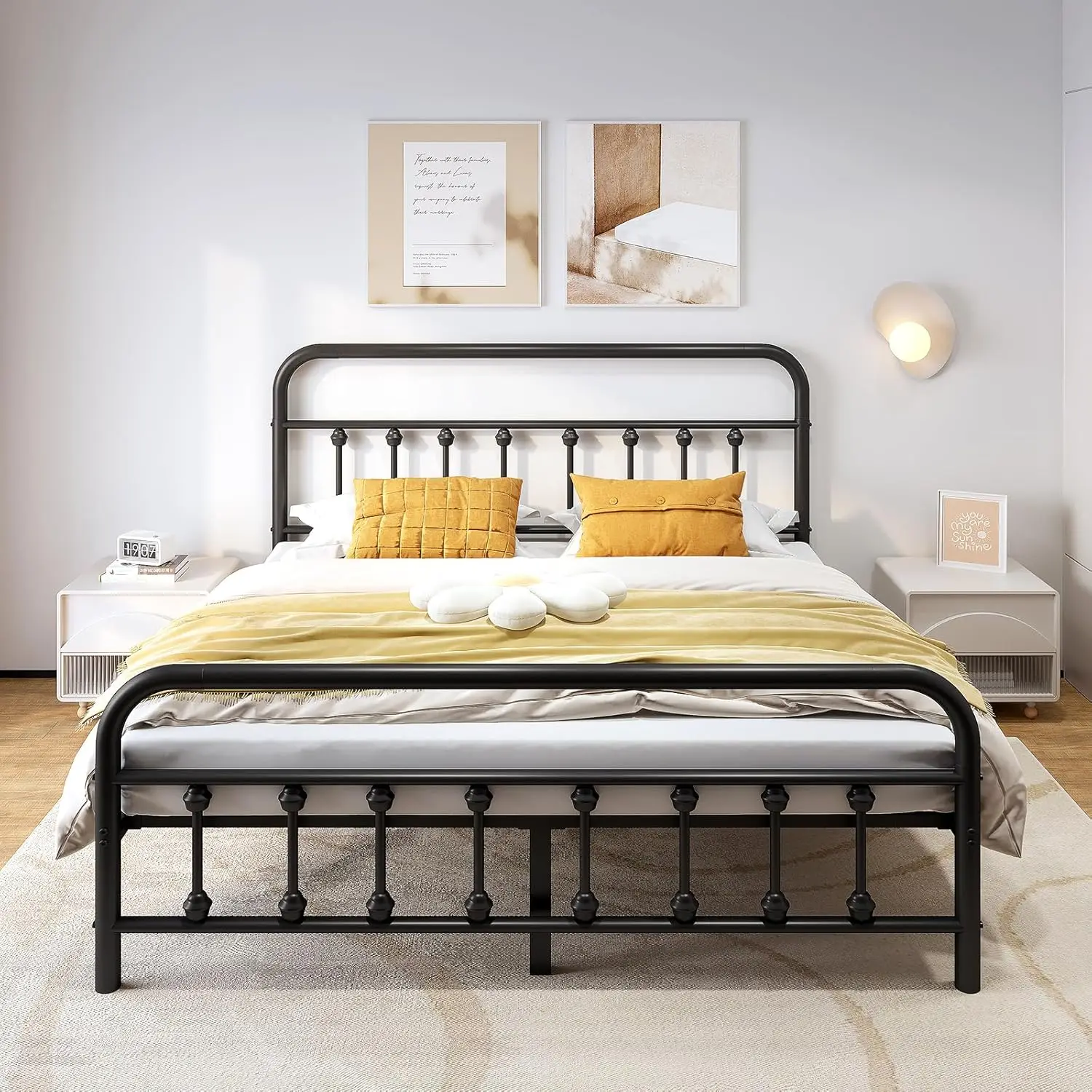 

Full Size Metal Bed Frame with Headboard, Sturdy Steel Slats, Underbed Storage, No Box Spring Needed, Black
