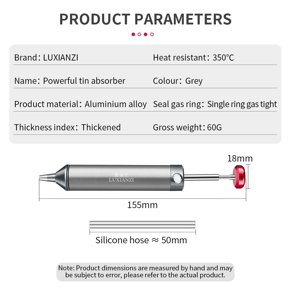LUXIANZI Aluminum Desoldering Pump Powerful Suction Tin Removal Vacuum Gun Desolder Tool Solder Sucking Pen with Extra Nozzle