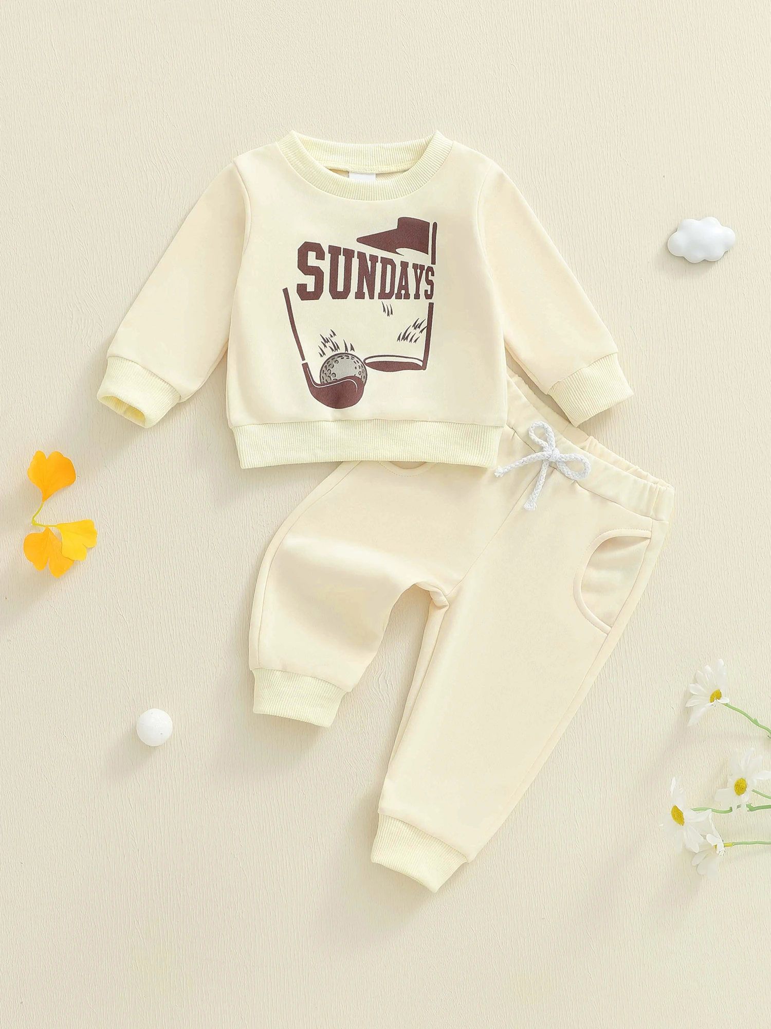 

Boys Fall 2-Piece Outfit Long Sleeve Crew Neck Graphic Tee Elastic Waist Joggers Set with Pockets