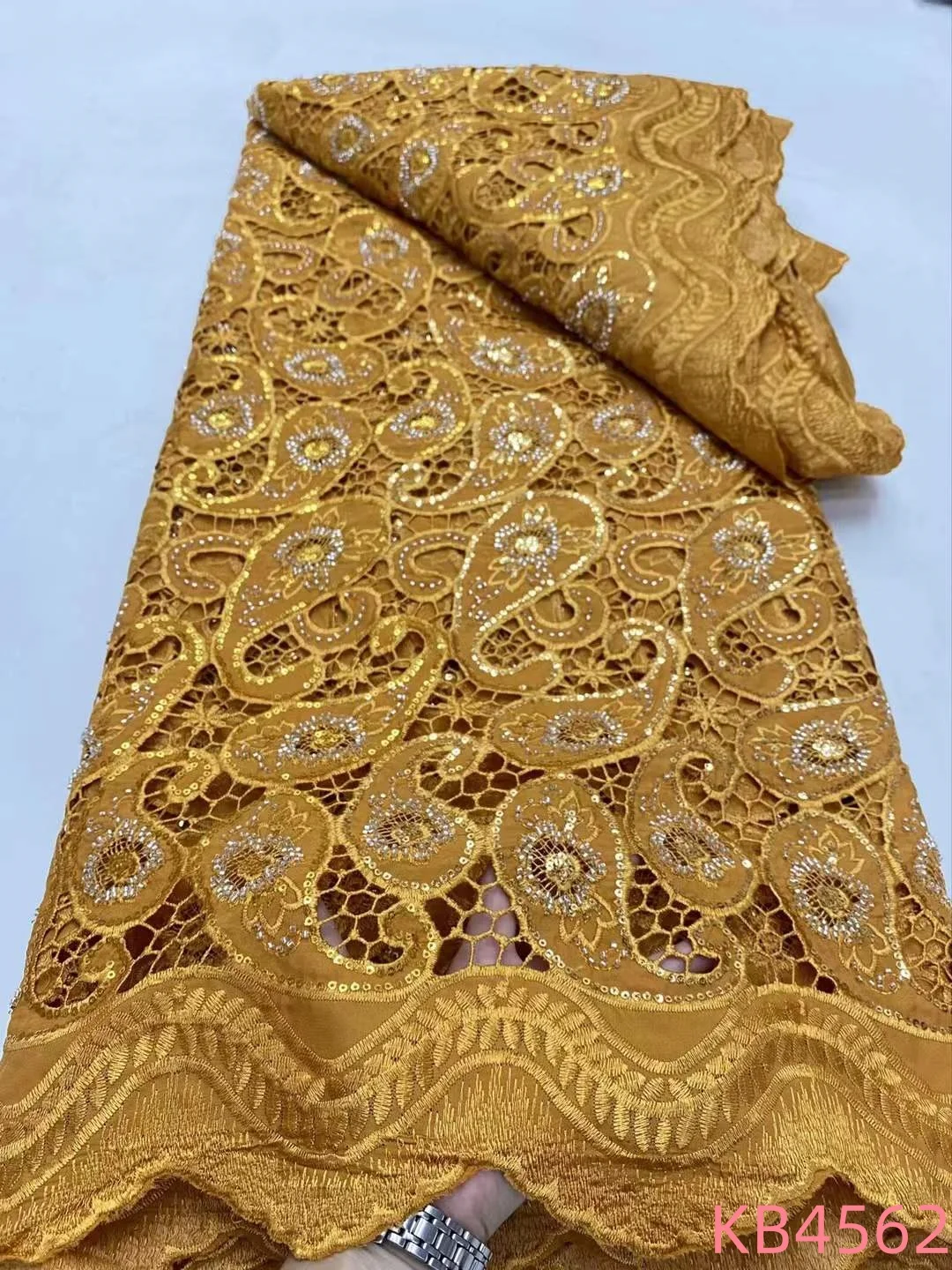 

5 Yards New Designs White Hollow Chiffon African Fabric Lace High Quality 2025 Green Cord Guipure Lace Fabric For Sewing