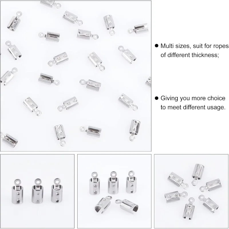 스테인레스 스틸 접이식 크림프 엔드 실버 톤 걸쇠 팁 엔드 클램프 구성 요소, 보석 제작용, 10x4x4mm 구멍 1.2mm, 50 개