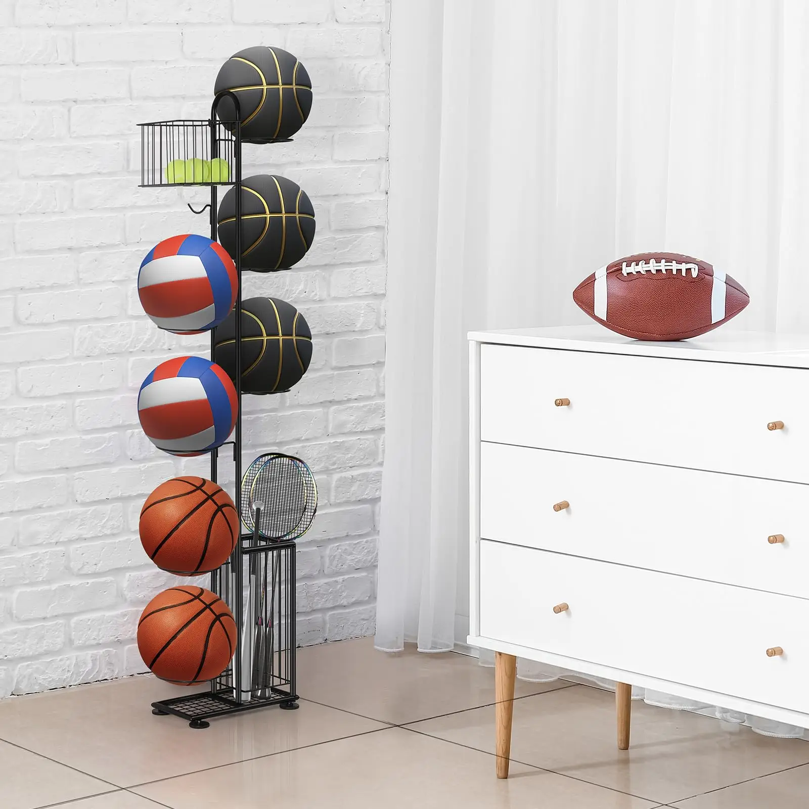 Portaoggetti per palline da basket Portaoggetti da basket verticale a 7 livelli Organizzatore di stoccaggio sportivo per palline da garage