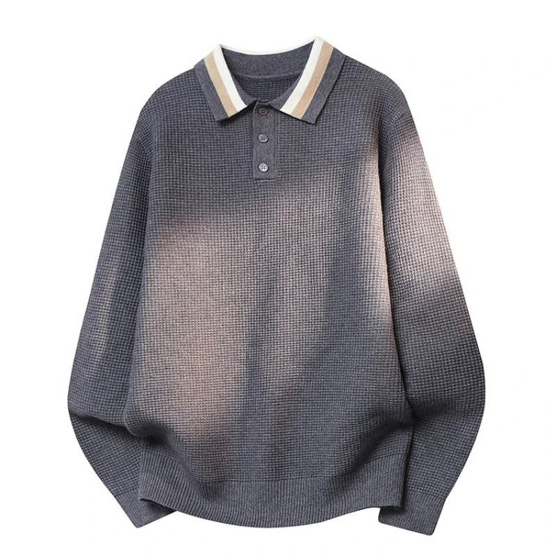 

Мужской вязаный свитер с контрастным воротником, дизайн с 3 пуговицами, Новое поступление 2025, Серый Белый Синий Черный ​