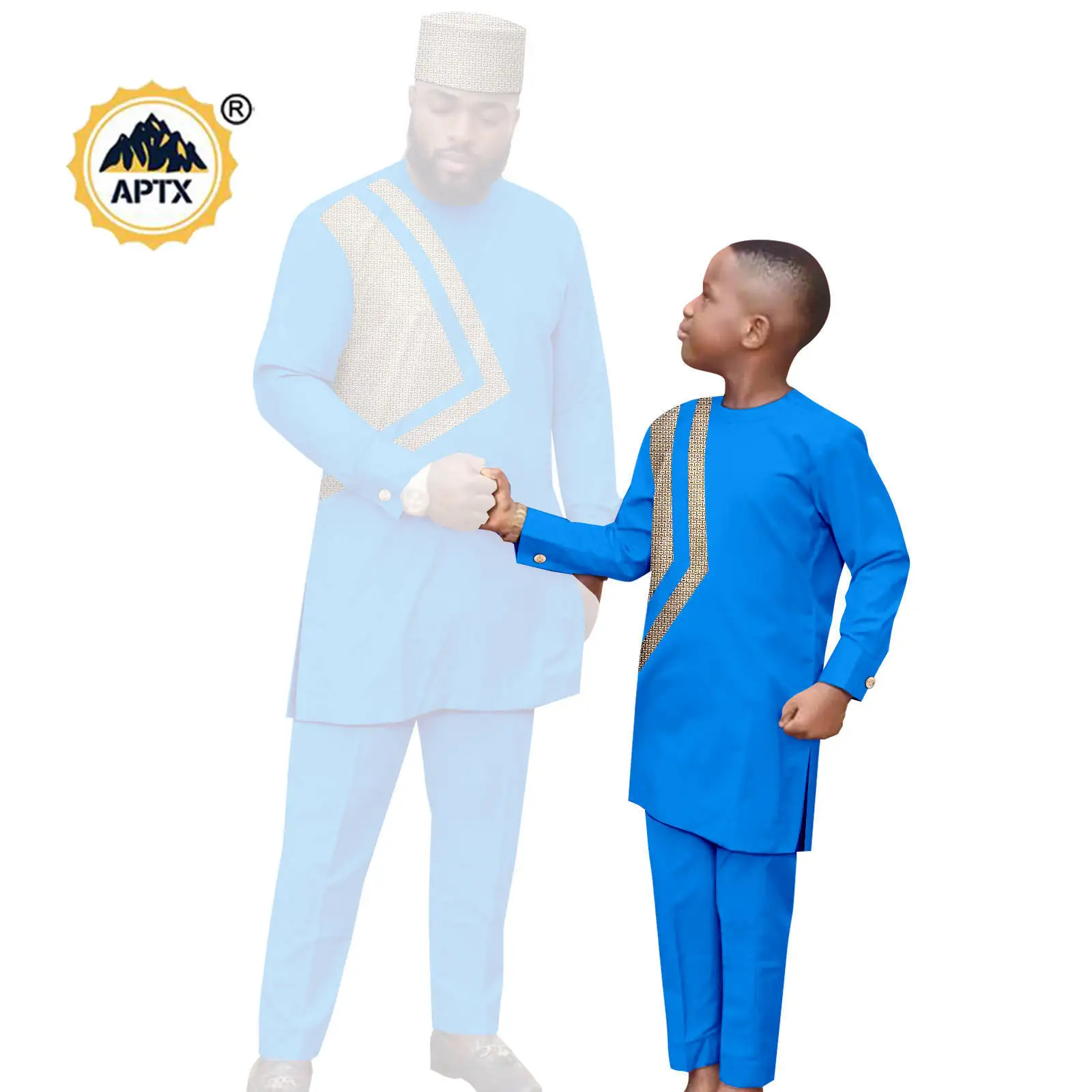 African Clothes for Family Dashiki Men Outfits Hat Top Shirt and Pant Sets Bazin Riche Father and Son Children Outwear 24F024
