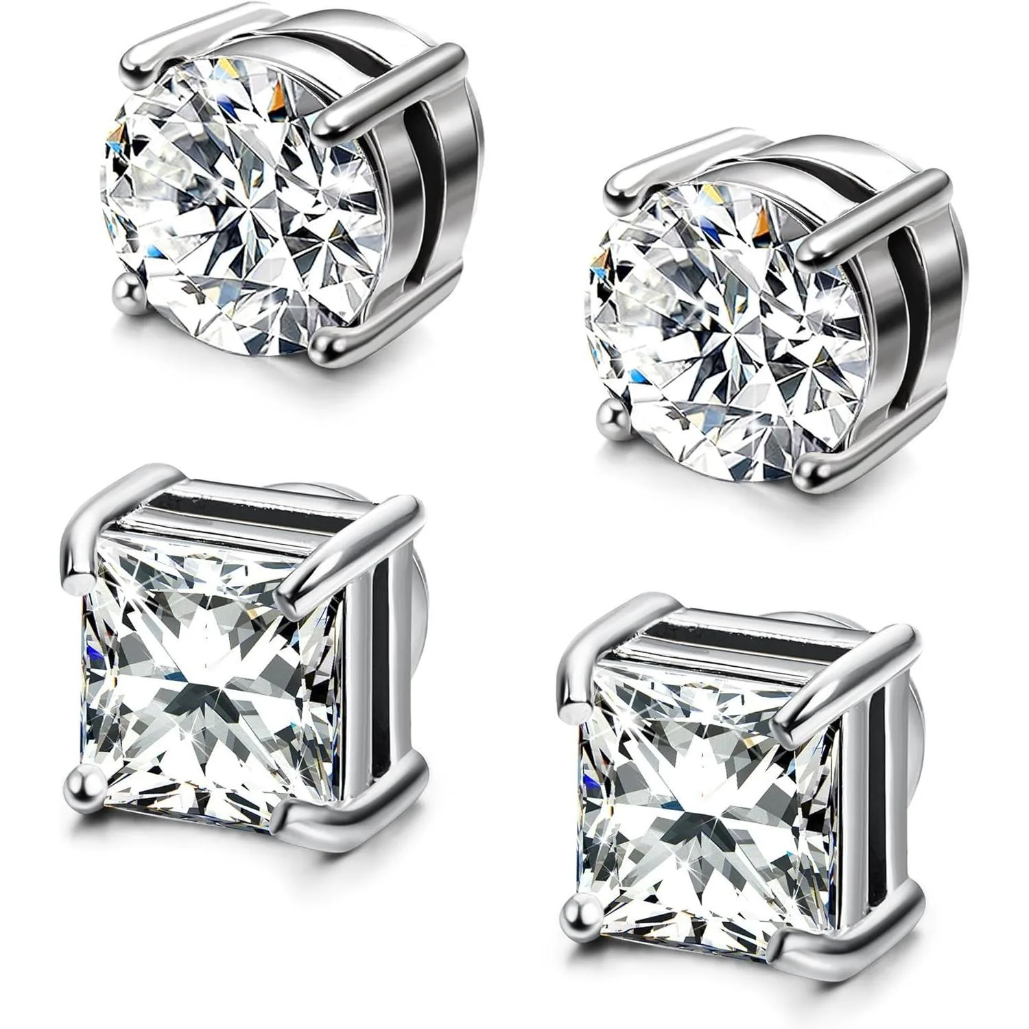 

Bobisty 2Pairs Magnetic Earrings 316L Stainless Steel Stud for Men Women Non-piercing CZ Hypoallergenic Magnetic Body Jewlery