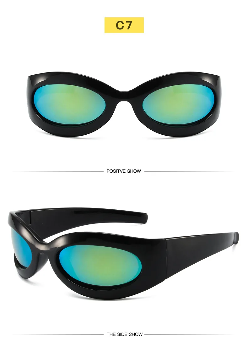 Übergroße Y2K-Sonnenbrille für Damen, trendig, großer Rahmen, Vintage-Sonnenbrille, modisch, futuristisch, Punk, Silbertöne, 2000er-Jahre – Detail 11