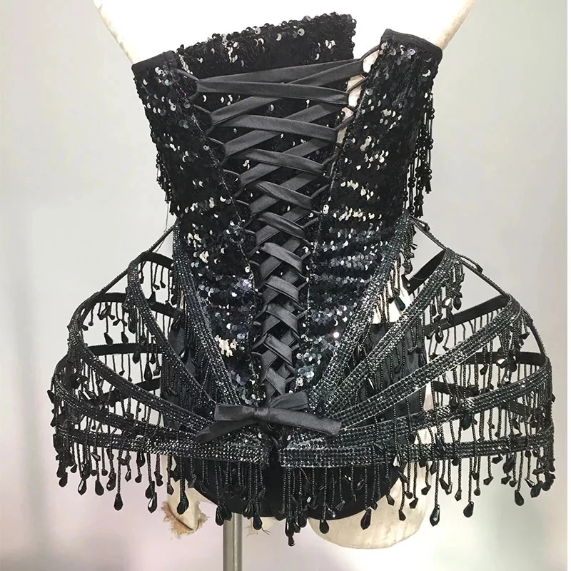 

Gold Sexy Crystal beads Bodysuit Dress Stage Performance Bling Dresses Dance Wear Nightclub Shining Costume Outfit