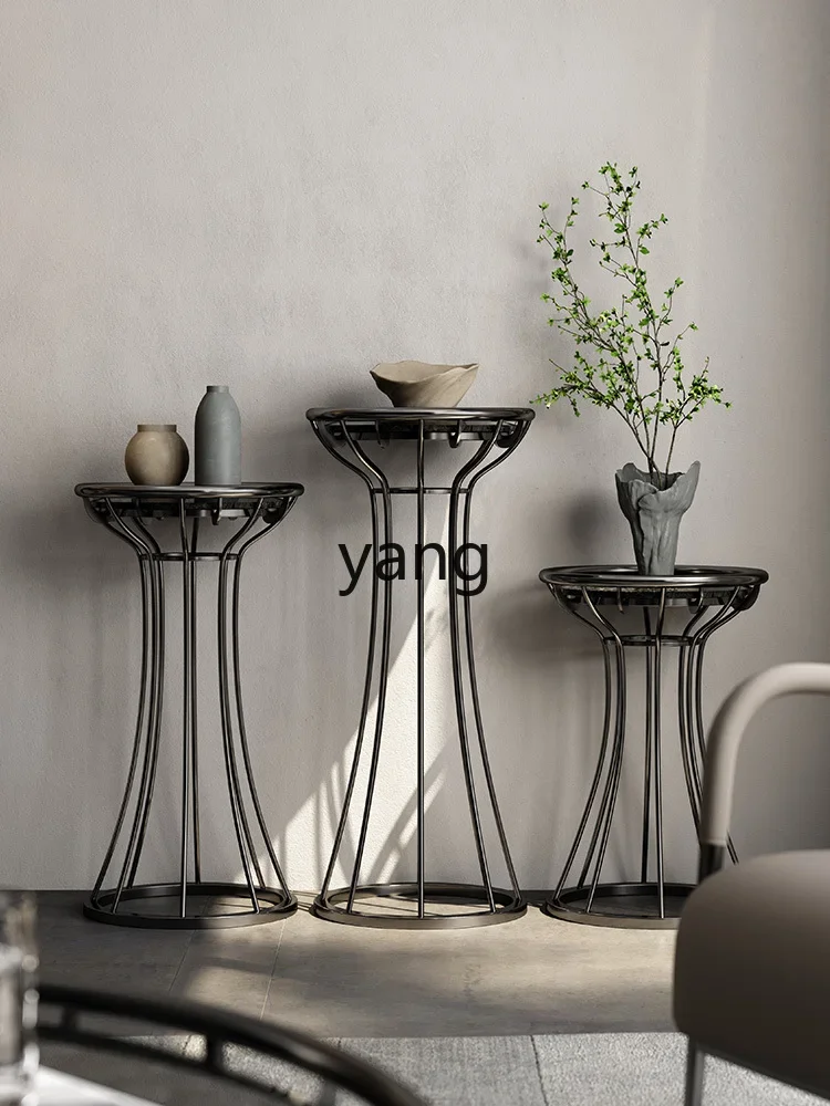 Yjq Stainless Steel Flower Stand High Art Plant Stand Indoor Home Floor Natural Marble Flower Stand