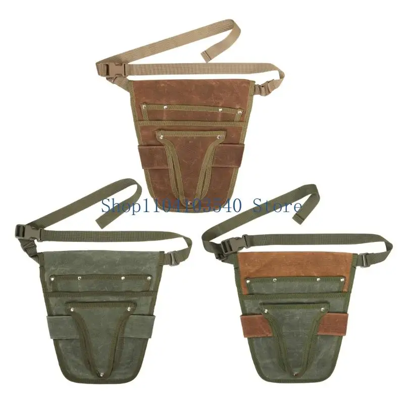02DC Wearable Garden Tool Bag with Adjustable Belt and Multiple Pockets Pouches for Weeding, Planting and Pruning Daily Use