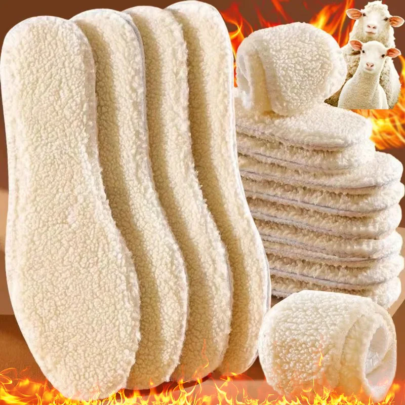 Natürliche Lamm Fleece Einlegesohlen Männer Frauen Winter Warm Halten Einlegesohle Weiche Wolle Verdicken Shoepad Kaschmir Schuhe Einfügen Thermische Schuh Pads