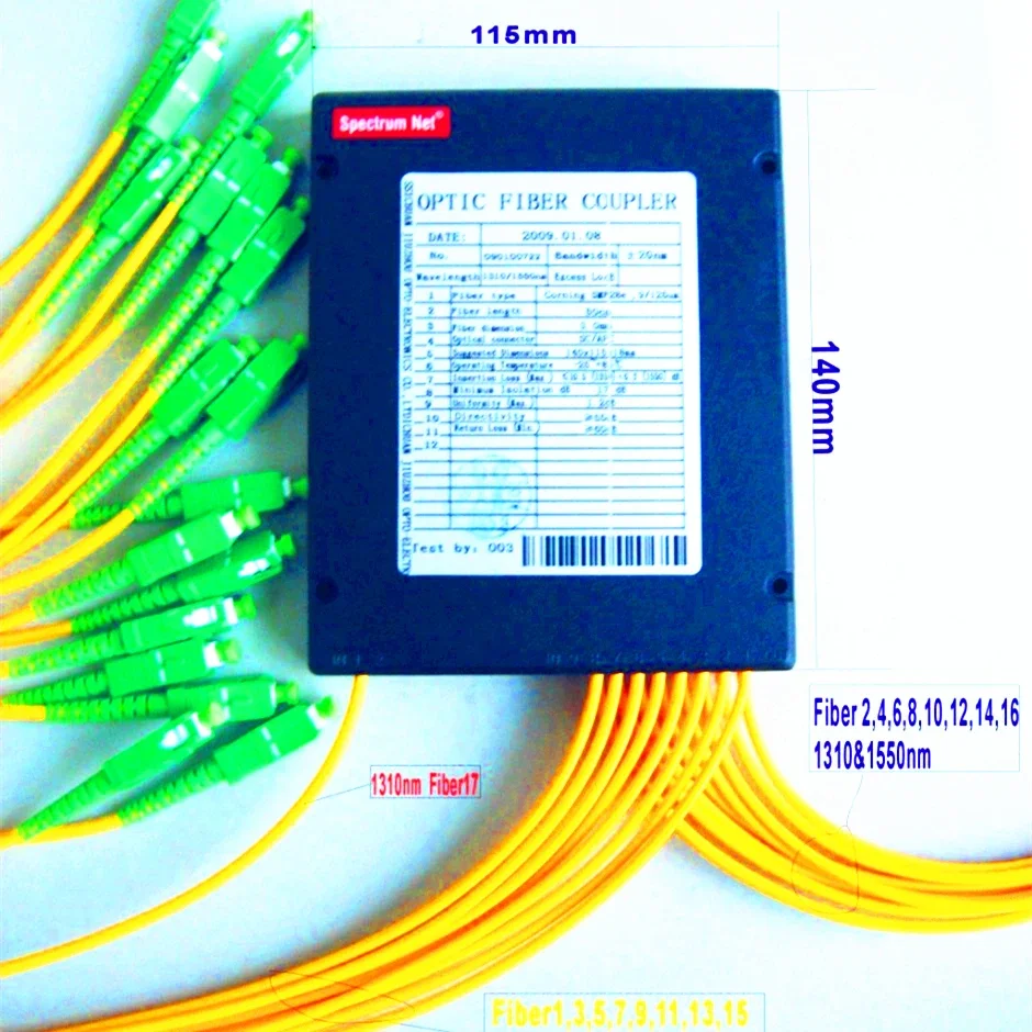 Single-mode optical mixer 1x16 + 2x1 fiber coupler, new optical separation