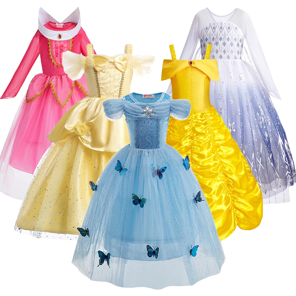 Little Girls Cinderella Elsa Bell Clothing Kids Princess Cosplay Dresses Girls Christmas Party Costume Carnival Luxury Dress Up