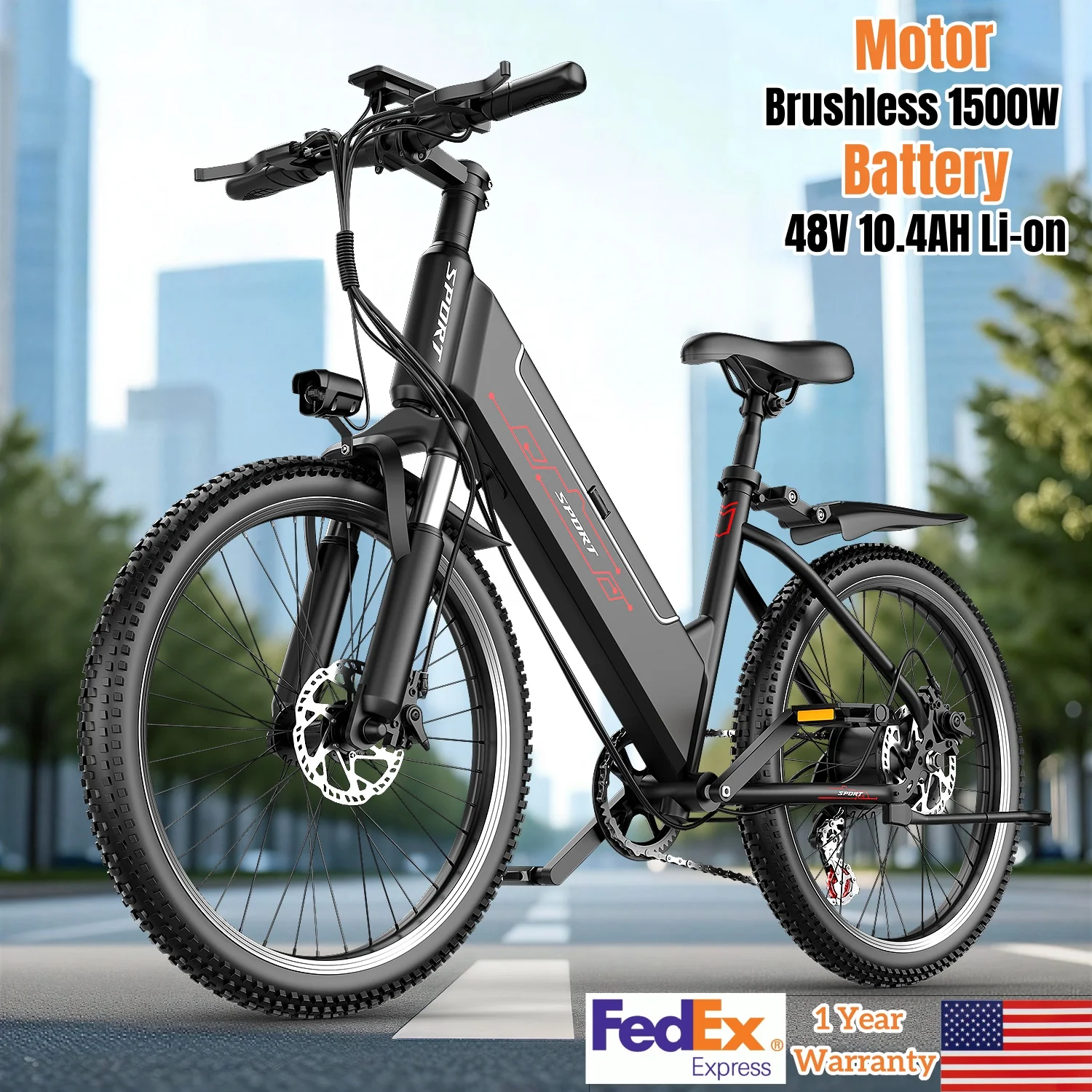 

JUNFUN Electric Bike for Men Women, 1500W Motor E Bikes for Adults Commute, 28mph 55Miles 499WH Electric Mountain Bike, UL 2849