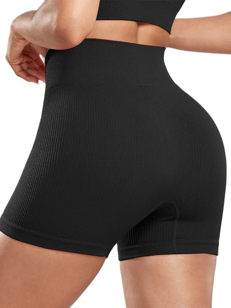 Svokor-shorts de treino sem costura feminino, shorts motociclista de cintura alta, push up curto, respirável e elástico