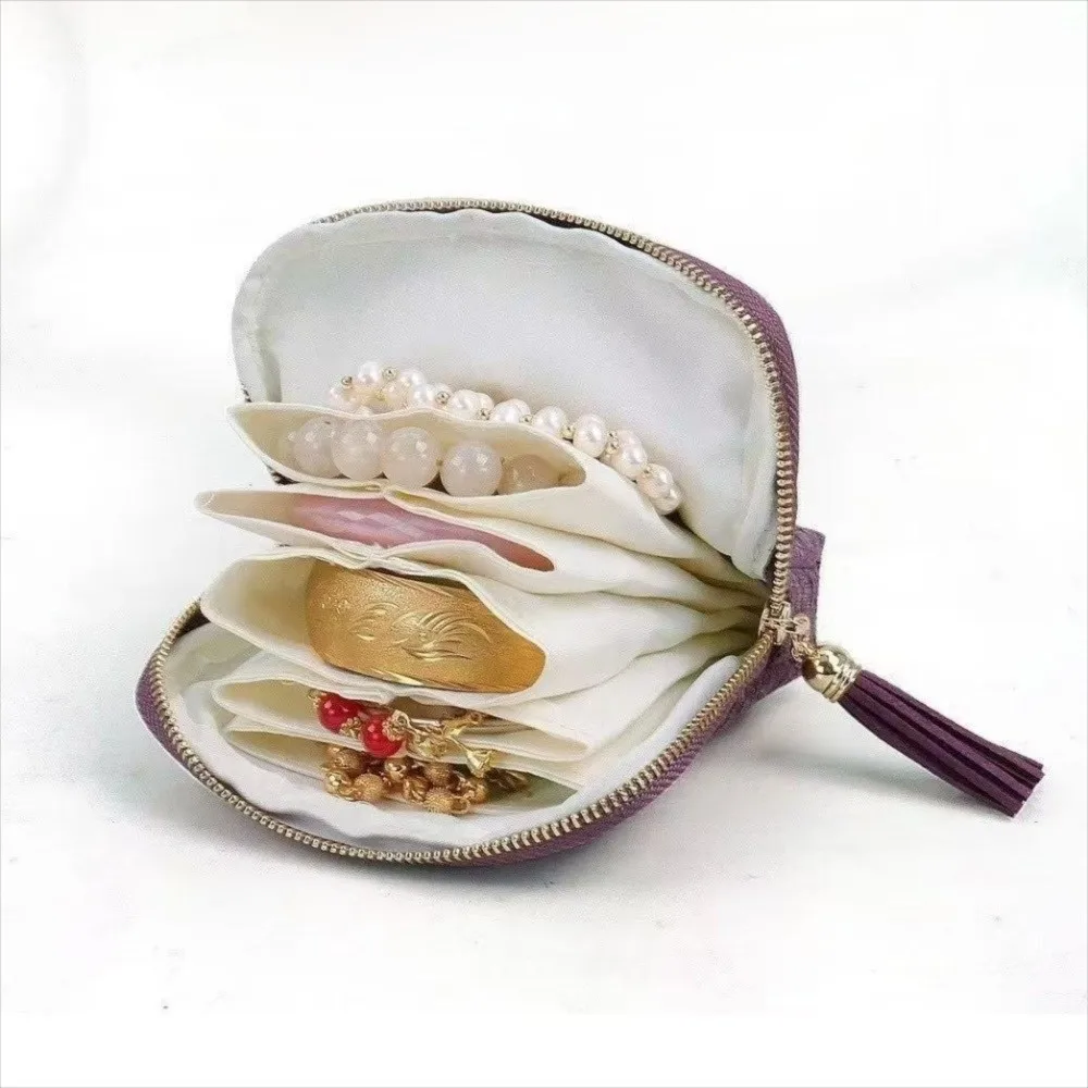 

Flannel Travel Jewelry Case Mini Tassel Zipper Jewelry Organizer with Compartments Portable Jewelry Storage Pouch