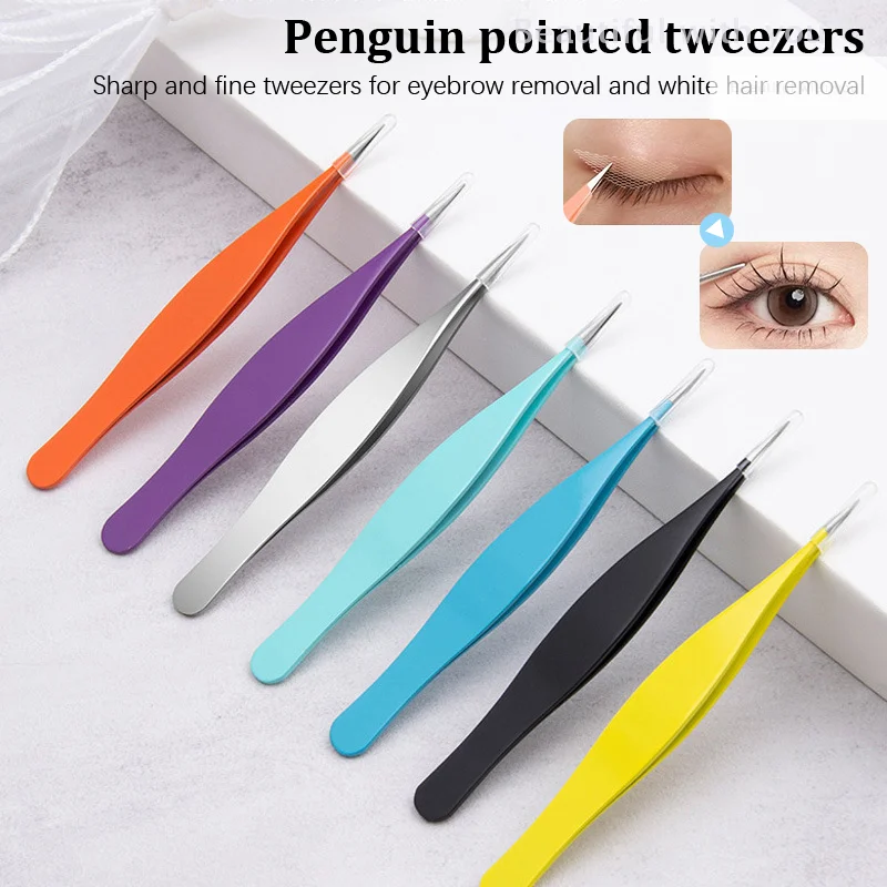 EyeblogugTweezer-Pince à épiler inclinée en acier inoxydable, extracteur de poils fins, pinces à sourcils colorées, outils de maquillage de beauté