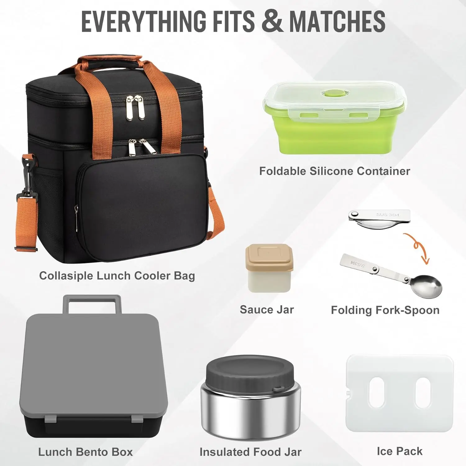 صندوق غداء معزول مكون من 4 أقسام مع حاويات مانعة للتسرب، ترمس طعام ساخن وبارد للبالغين والأطفال، حقيبة تبريد مع عبوة ثلج #6