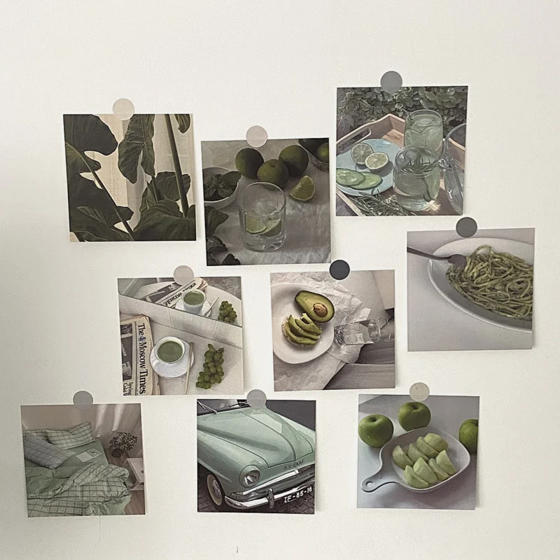 Ins Green Plant Fresh Style Decorative Card Chic Life Postcard Atmosphere Photo Props Background Wall Sticker 9 Sheets Square