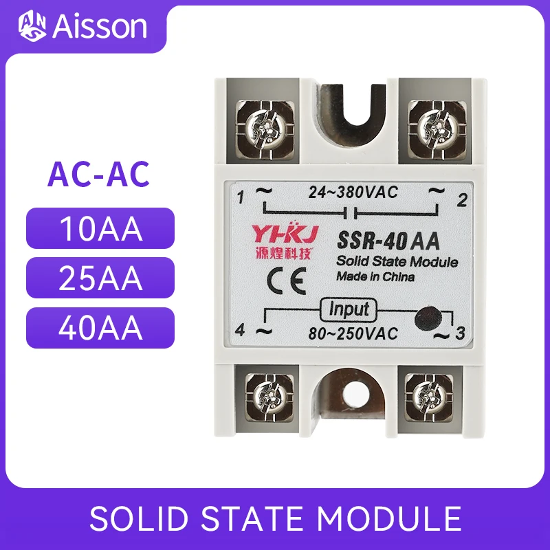 Solid State Relay SSR-10AA 25AA 40AA SSR Single Phase AC Control AC 24-380VAC Input 80-250VAC 10A 25A 40A