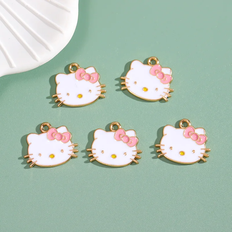 10Pcs/lot Fashion Enamel Color Cartoon Sanrio Hello Kitty Charms Pendant Diy Necklaces Earrings for Jewelry Making Accessori