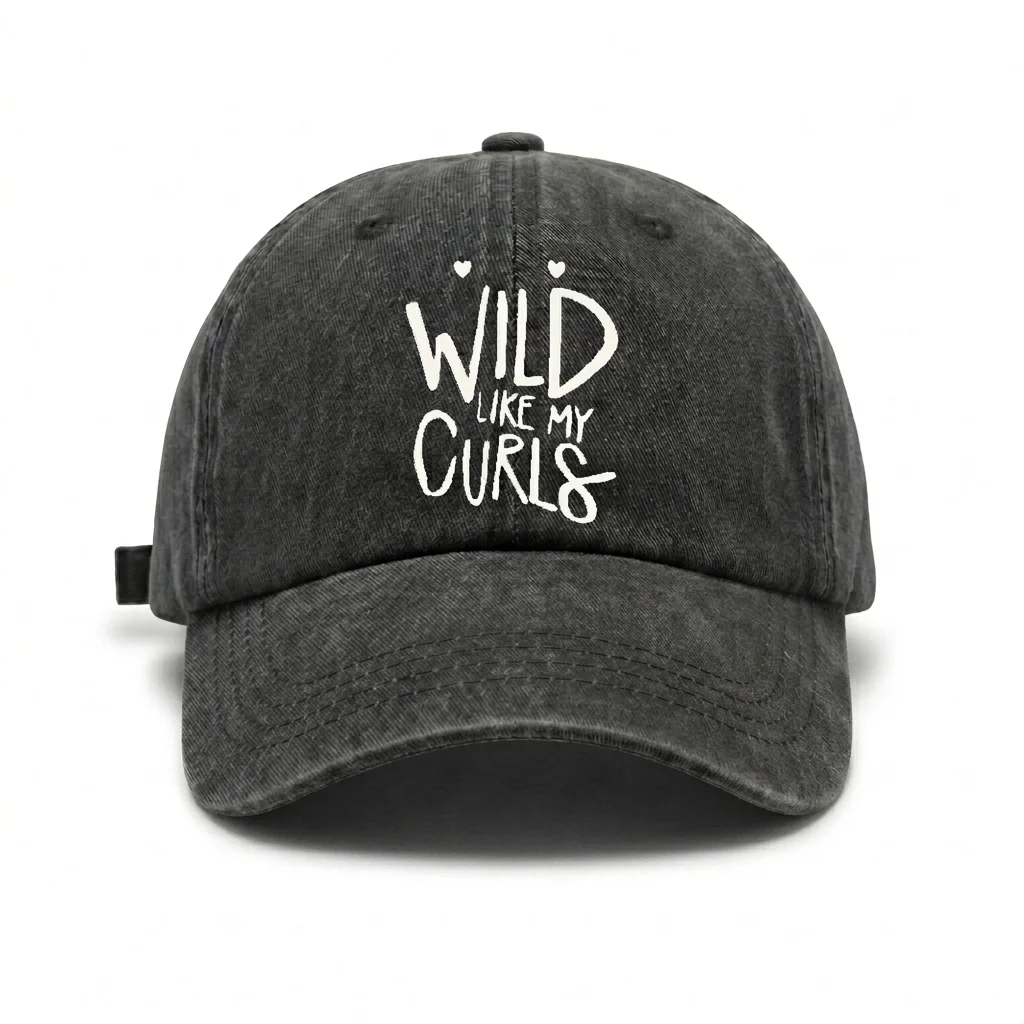 Vintage Washed Wild Like My Curls Quote Baseball Cap, Adjustable Unisex Dad Hat for Men and Women