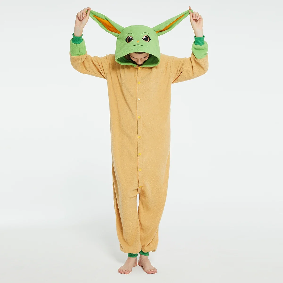 Disfraz de Halloween para Adultos, Mono de Yoda Baby Grogu, Unisex, Disfraz de Dibujos Animados, Mono de una Pieza, Pijama de Anime para Navidad, Ropa para el Hogar