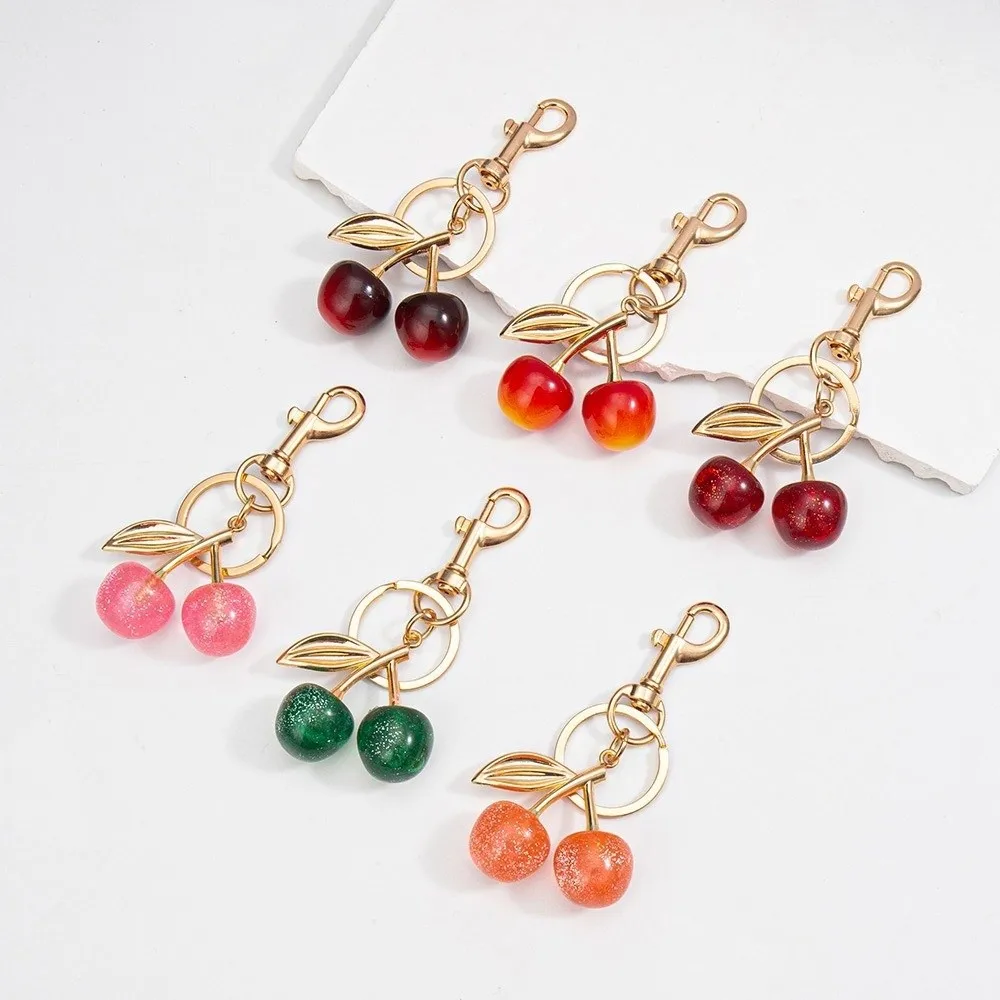 Sparkling Cherry Keychain Resin Fruit Car Key Ring DIY Jewelry Glitter Finish Bag Accessories Backpack Hanging Decoration