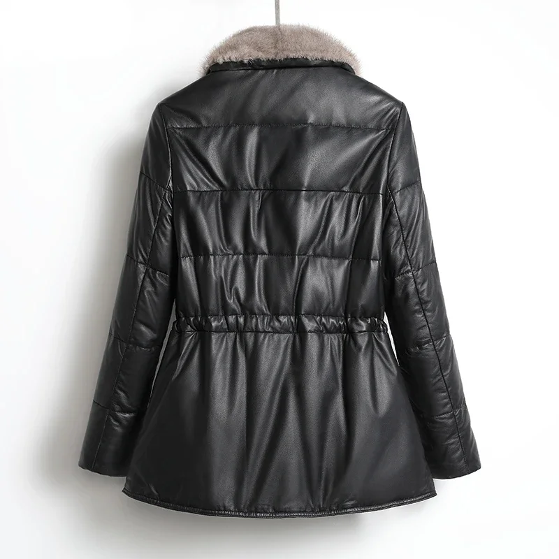 Tajeyane-abrigo de piel auténtica para mujer, chaqueta elegante de piel de oveja con cuello de visón, abrigo de cuero negro para invierno, Zm598