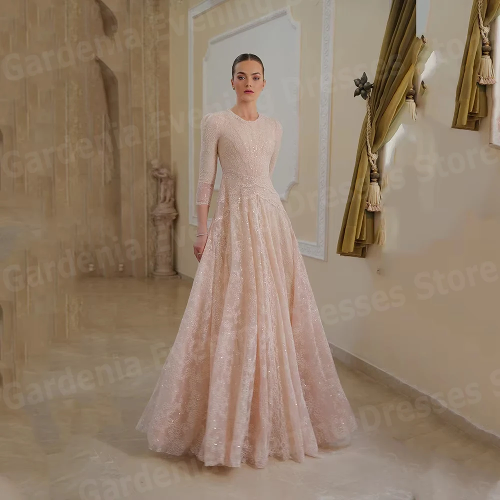 Luxurious A-Line Evening Dresses O-Neck Formal Party Gowns