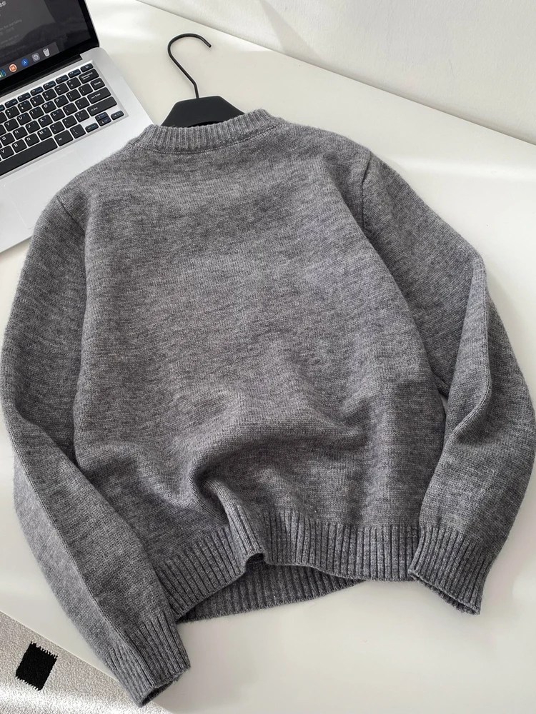 韓国 Sle ラウンドネックプルオーバーセーター レディース ルーズ ロングスリーブ 秋 かわいい プリント 着痩せ ニットウェア 通勤