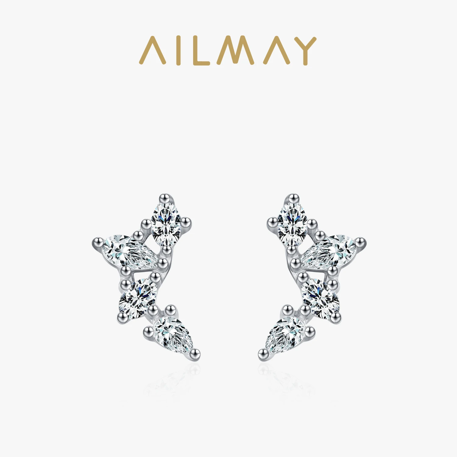 

Ailmay, новые серьги-гвоздики из стерлингового серебра 925 пробы, модные серьги-гвоздики с кубическим цирконием для женщин, простые вечерние повседневные украшения