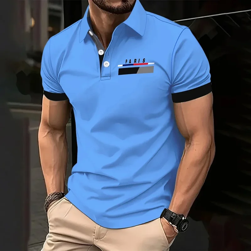 Parisian Print short-sleeved Polo Shirt For men's Casual style, multi-functional Lapel shirt, Summer Street men's Casual Breatha view 6