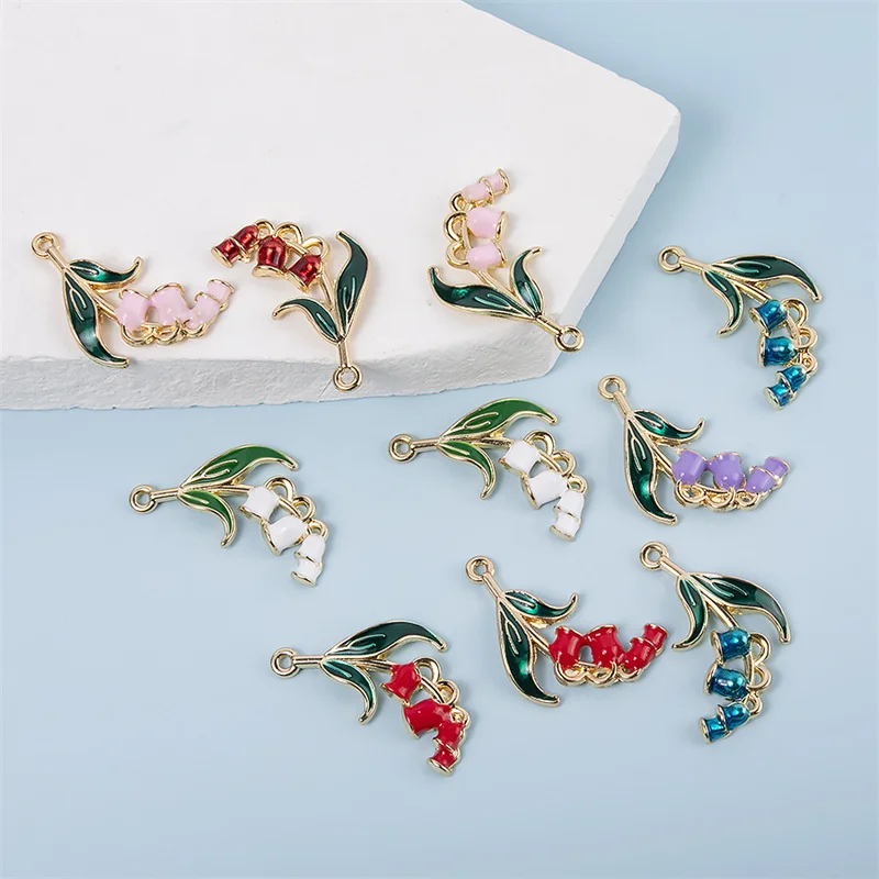 Trendy 10pcs Bell Orchid Flowers Charms Pendant Enamel Charms For DIY Fashion Jewelry Making Finding Accessories 29*16mm