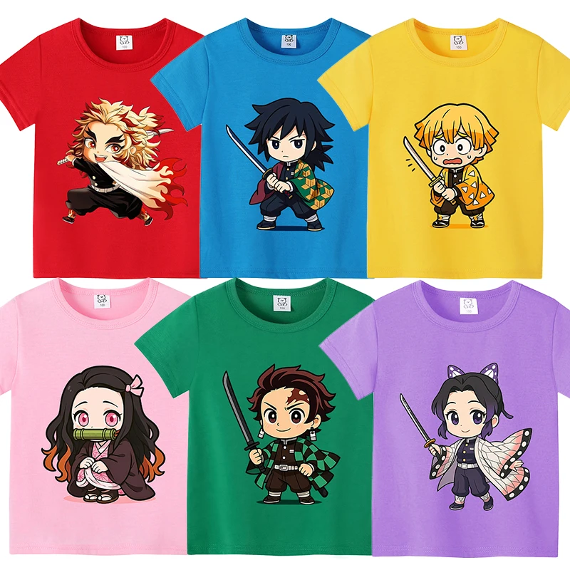 

Demon Slayer T-shirts Kimetsu No Yaiba Short Sleeves Boy Girl Japanese Anime Tee Children's Leisure Cartoon Cotton Top Clothing