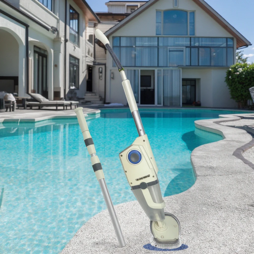 

Rechargeable Handheld Pool and Spa Cleaner with Transparent Debris Filter and Telescopic Pole