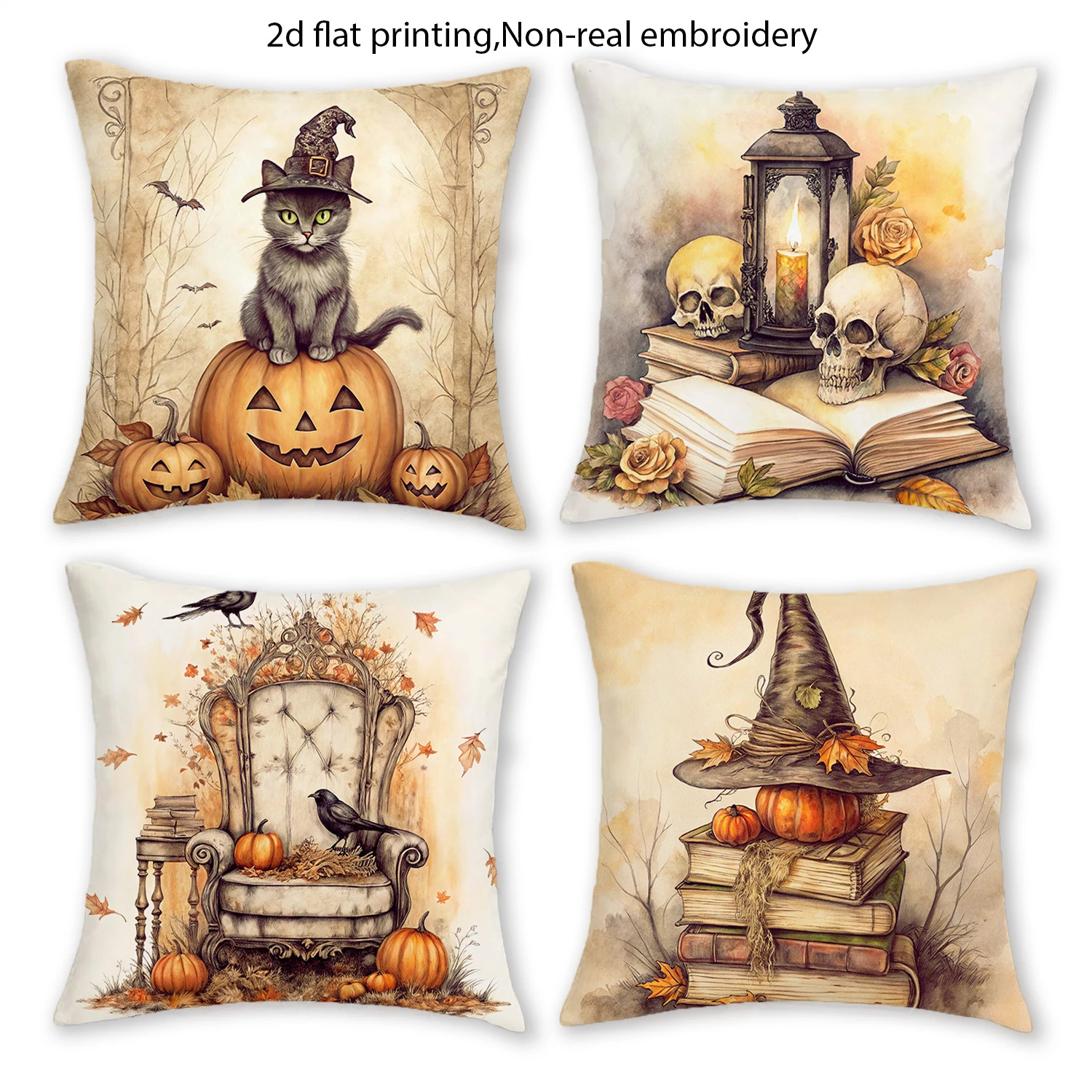 4PCS Vintage Autumn Elderly Couple Throw Pillow Covers