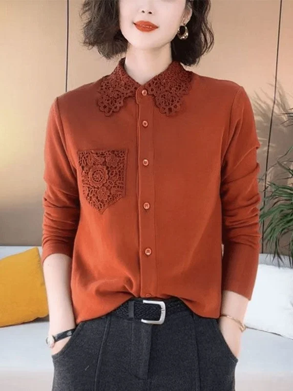 

Новая женская свободная длинная рубашка с кружевным воротником и лоскутным дизайном, осенне-зимняя, больших размеров, модная