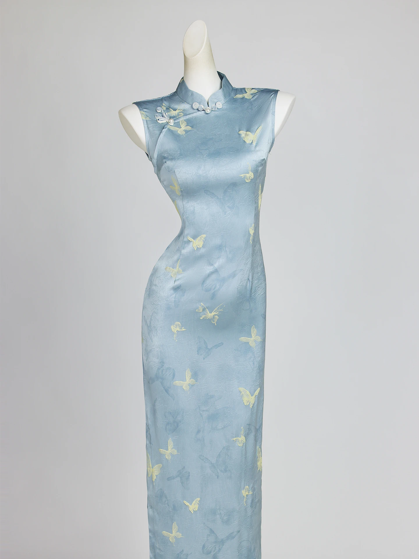 

Синее приталенное платье-ципао для молодых девушек: уникальное, красивое, новое, в китайском стиле, летнее, модное, длинное, коллекция 2026 года