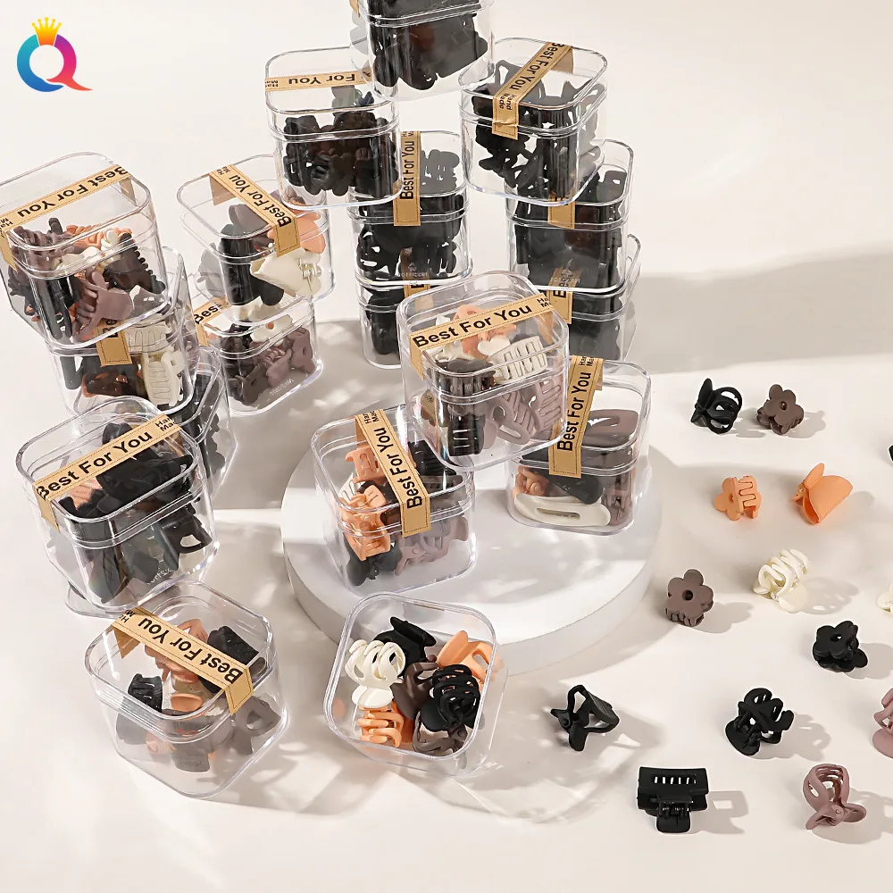 10 قطع صندوق رائع من أنماط مختلفة، دبوس شعر هندسي صغير مع زهور أكريليك مخططة صغيرة، إكسسوارات للرأس #2