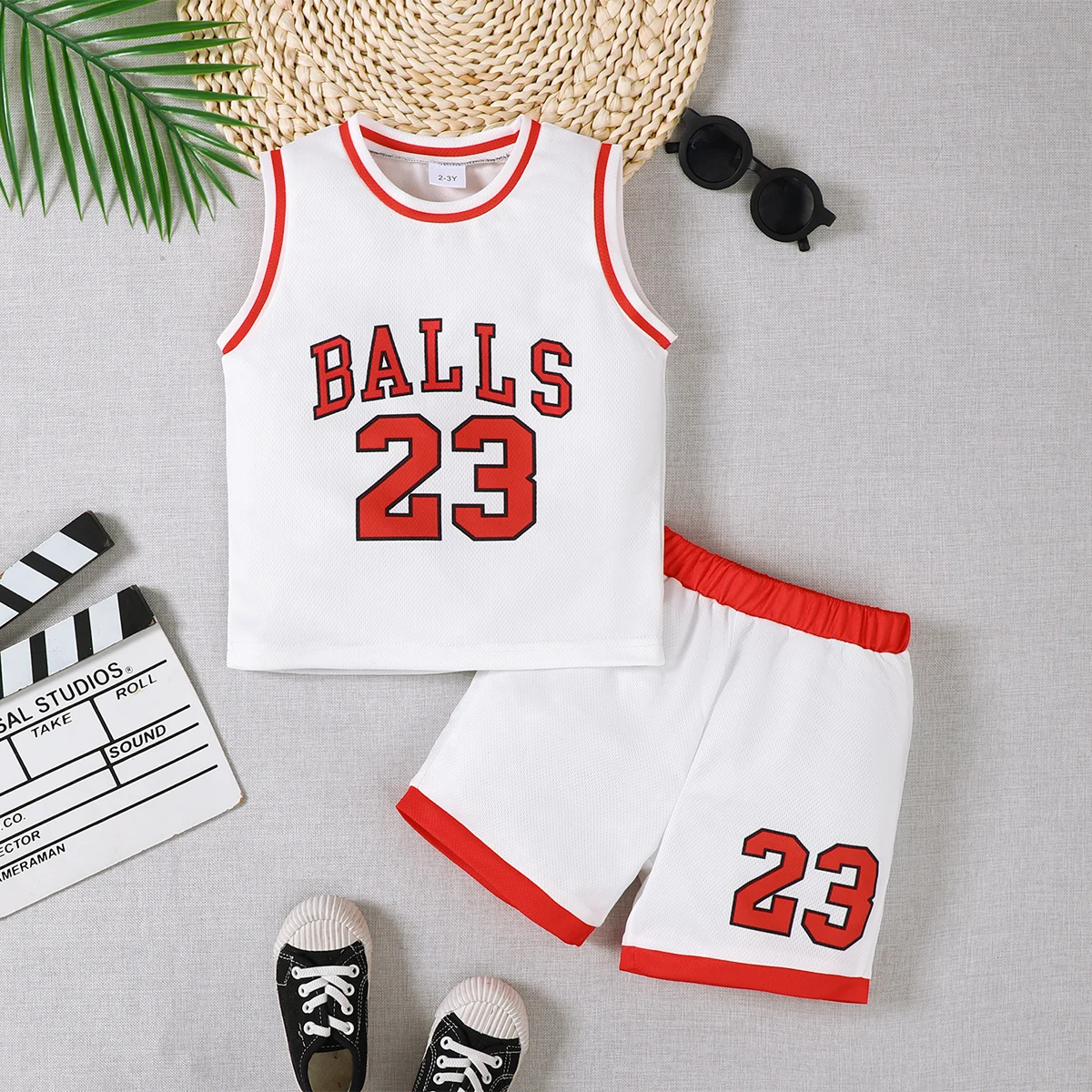 

2-8 Year old Boys' Sports Style Set Round Neck Letter 23 Basketball Suit 2Pcs/Set Vhildren's Boys' Summer Sports Clothing