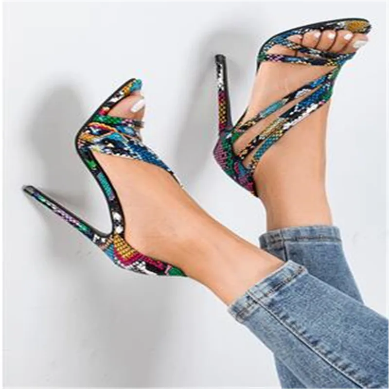 Summer Fashion Ladies Sandals Women\'s Pumps Snakeskin Snake High Heels Cross Sandals Office & Career Shoes Women Sandals 36-41