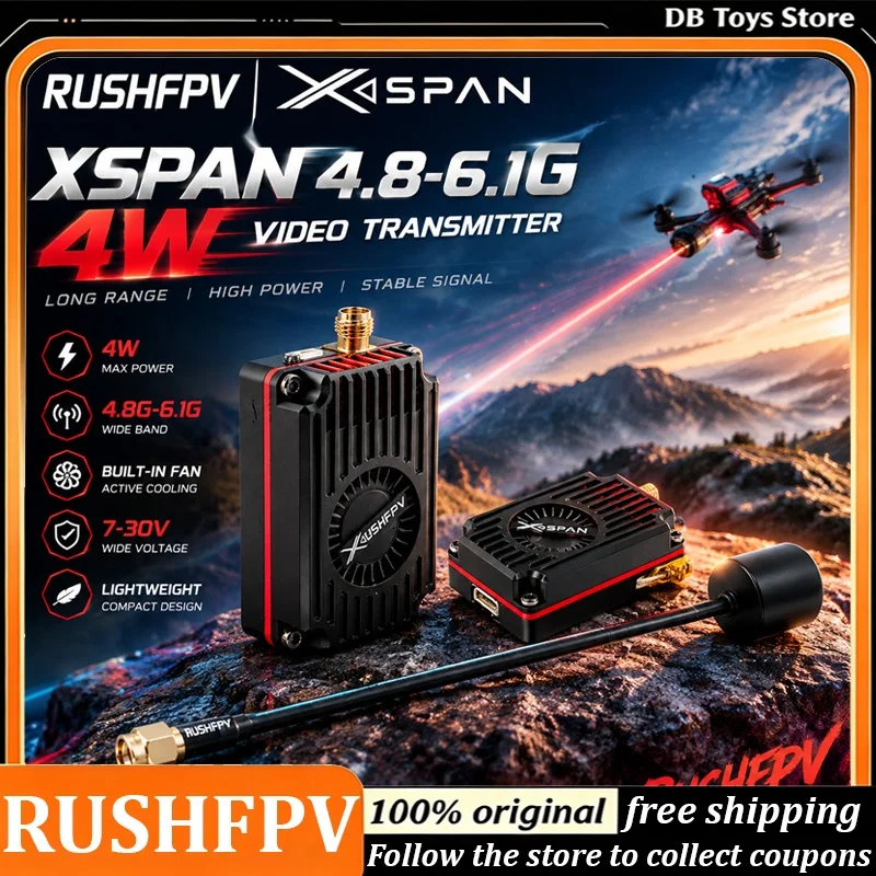 RUSHFPV XSPAN 4.8-6.1G MAX 4W Circular Polarized Antenna 7-30V Wide Voltage Input High Power VTX Video Transmitter Set for FPV