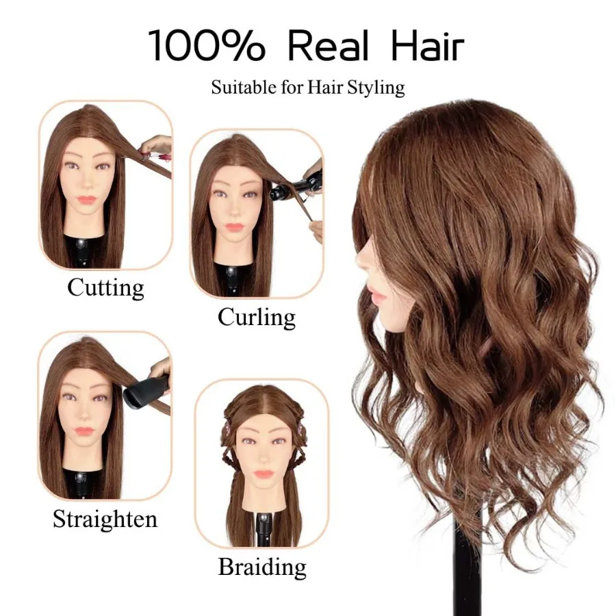 Голова манекена со 100% настоящими человеческими волосами для профессиональной косметологической практики: идеально подходит для плетения, укладки и стрижки.