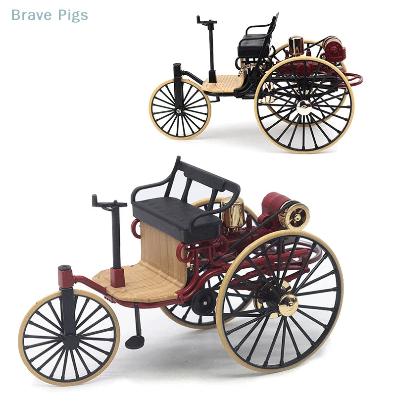 1Pc 1:12 1886 Vintage Classic Car No.1 Alloy Car Model Simulation Tricycle Pull Back Toy For Children Gift Collection