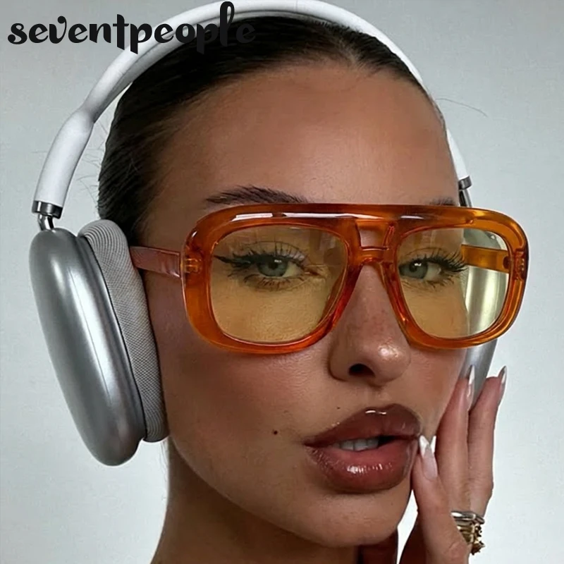 

Vintage Oversized Punk Pilot Shield Sunglasses Women 2025 Luxury Brand Steampunk Double Beam Sun Glasses for Lady Retro Shades
