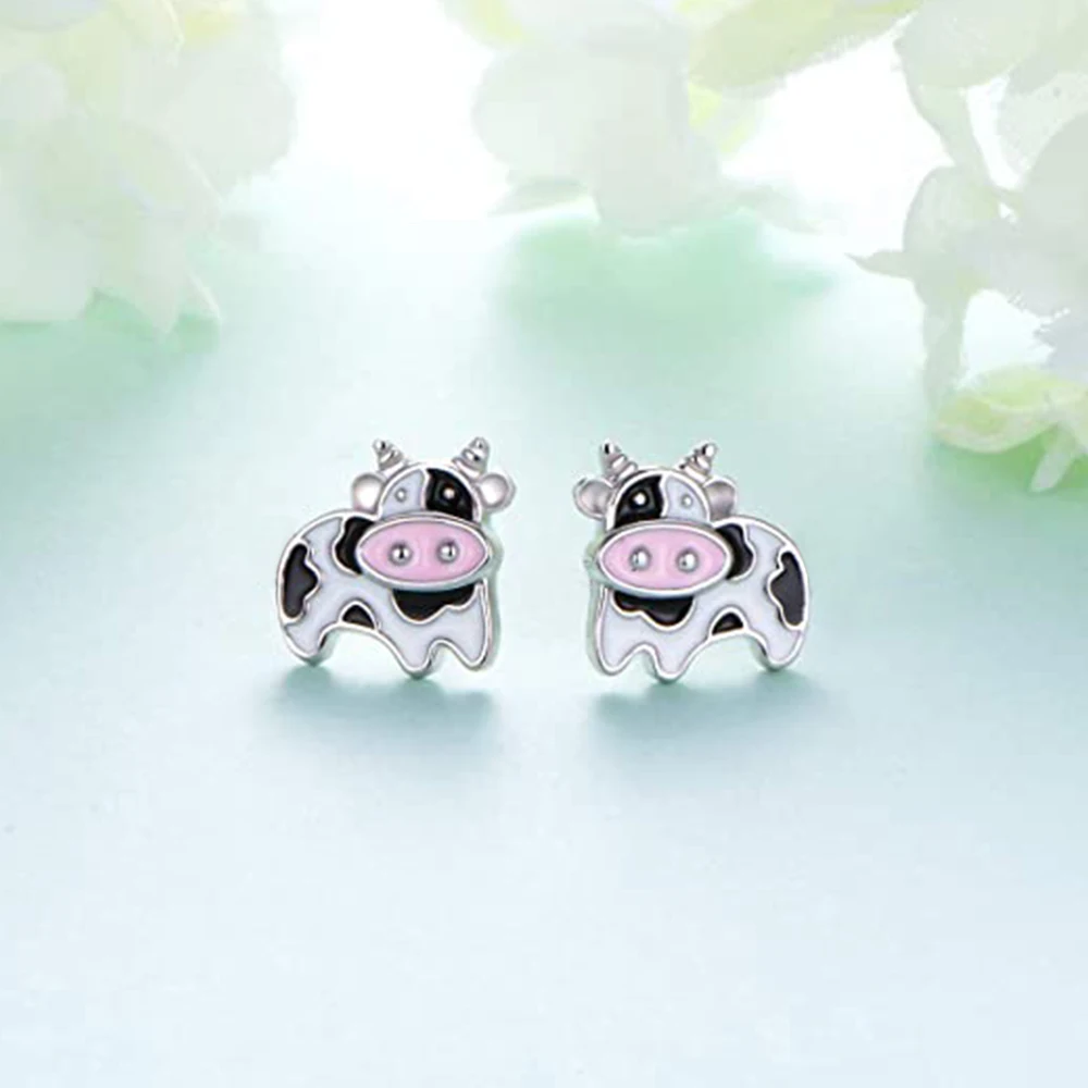 Huitan Milk Cow Design Women Stud Earrings Fancy Cute Ear Piercing Accessories for Girls Birthday Gift Fashion Versatile Jewelry