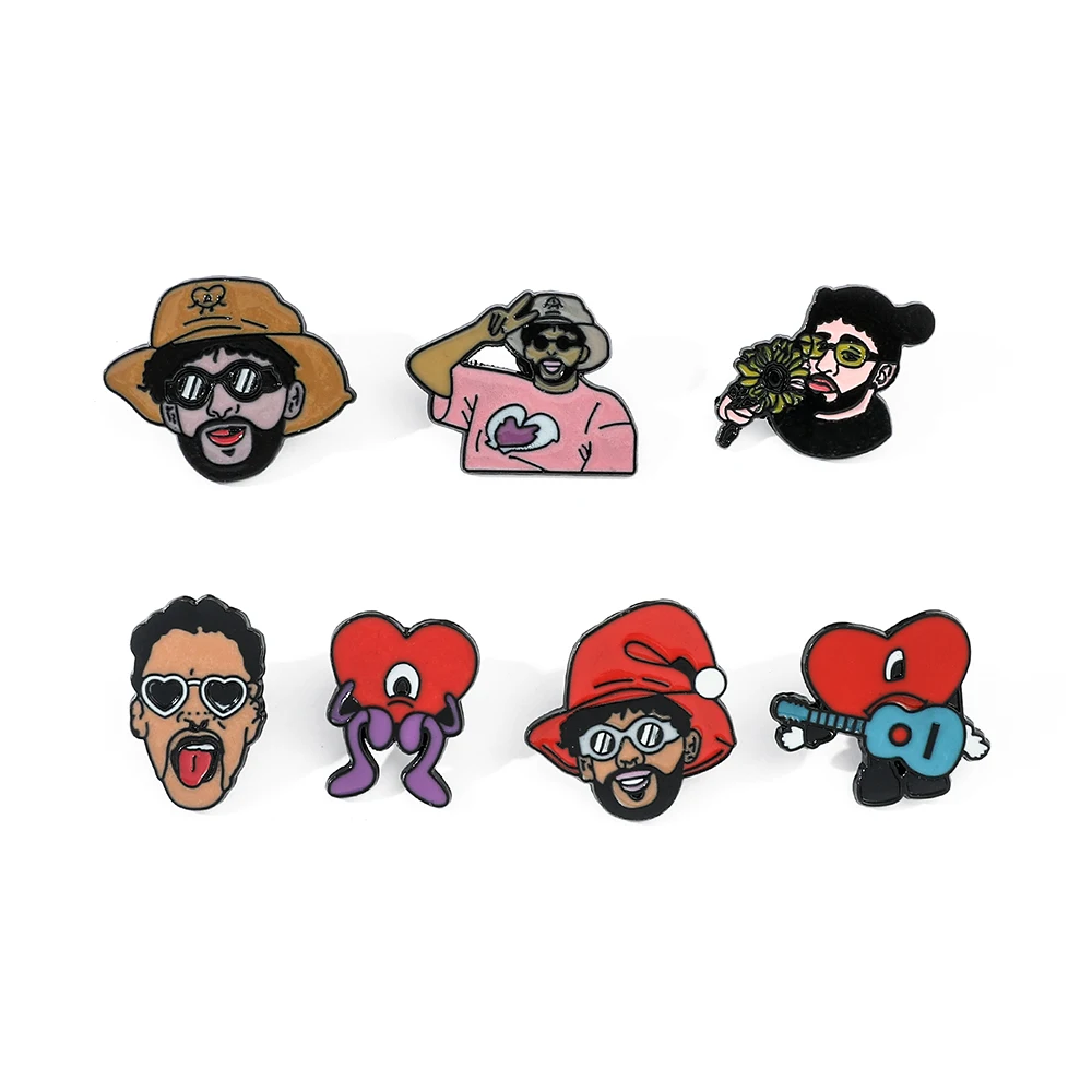 Herz-Brosche, Bad Bunny Metall-Anstecknadel, kleines Geschenk, Rucksack-Accessoire, Hutnadel, Kragen-Anstecknadel für Kleidung