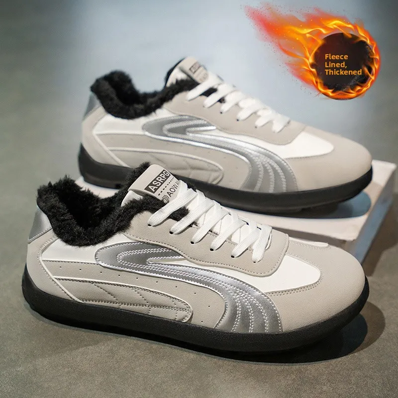 

Thickened Fleece Lined Winter Sports Shoes for Men Running Casual Anti-Slip Soft Bottom Agan Board Shoes Warm And Comfortable