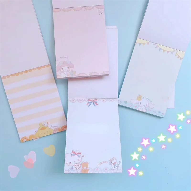 Imagem -04 - Sanrio Melody Kitty Cinnamoroll Memo Pad Sticky Notes Etiqueta de Papelaria Planejador Notepad Sticker Post Material Escolar Pcs por Lote