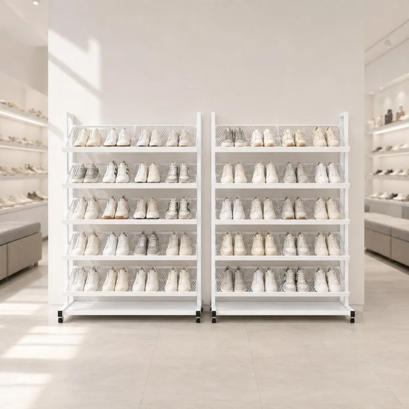 Movable pulley diagonal shoe rack, multi-layer large-capacity commercial shoe display storage rack at the door of the home